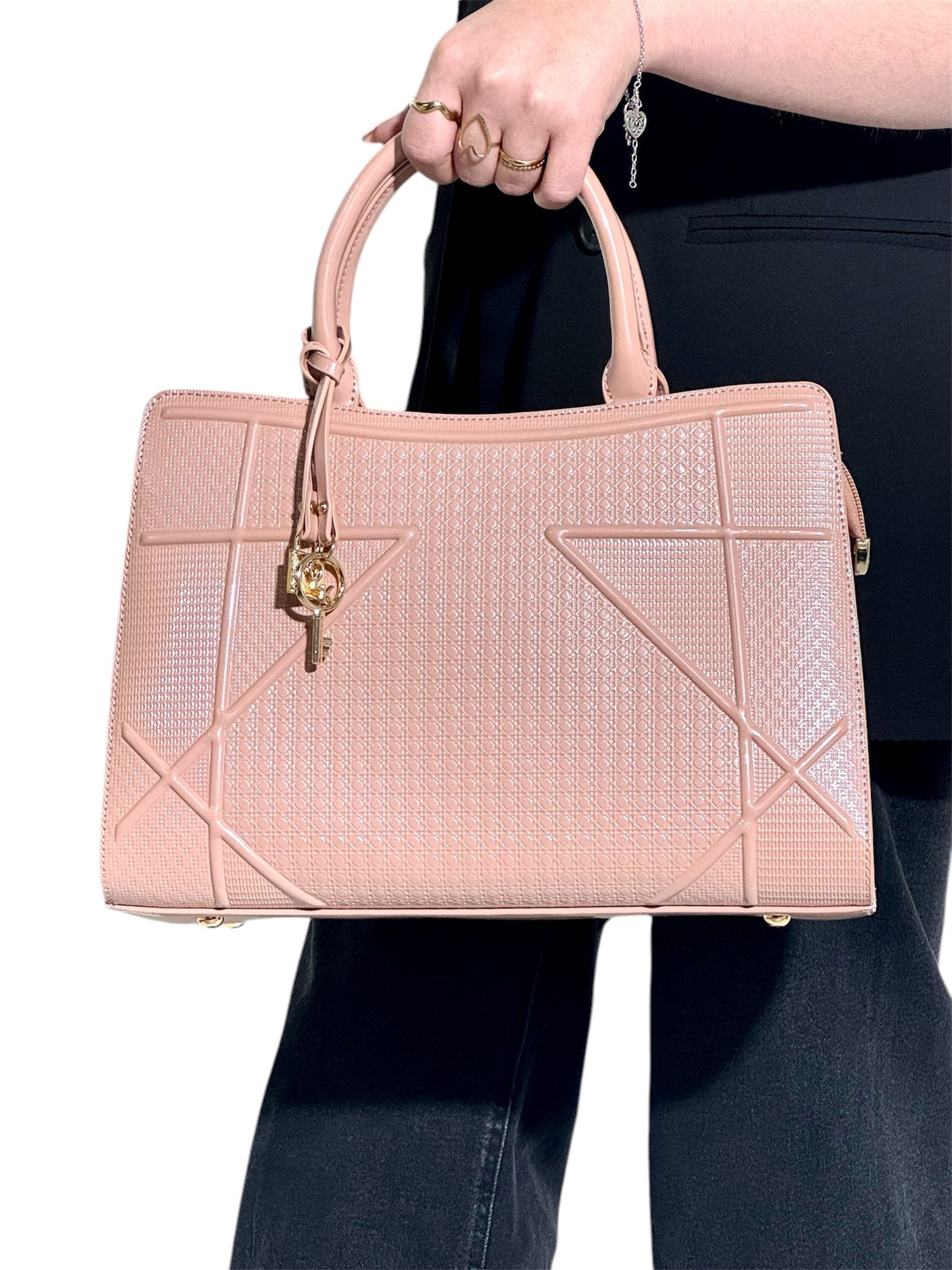 Bolso Nude Geométrico con Brillo