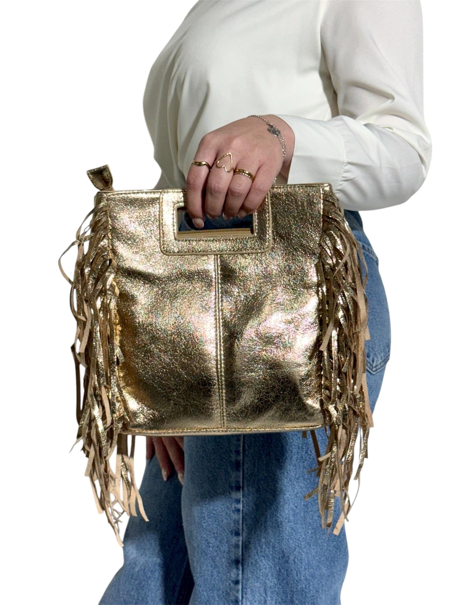 Bolso Dorado con Flecos Laterales
