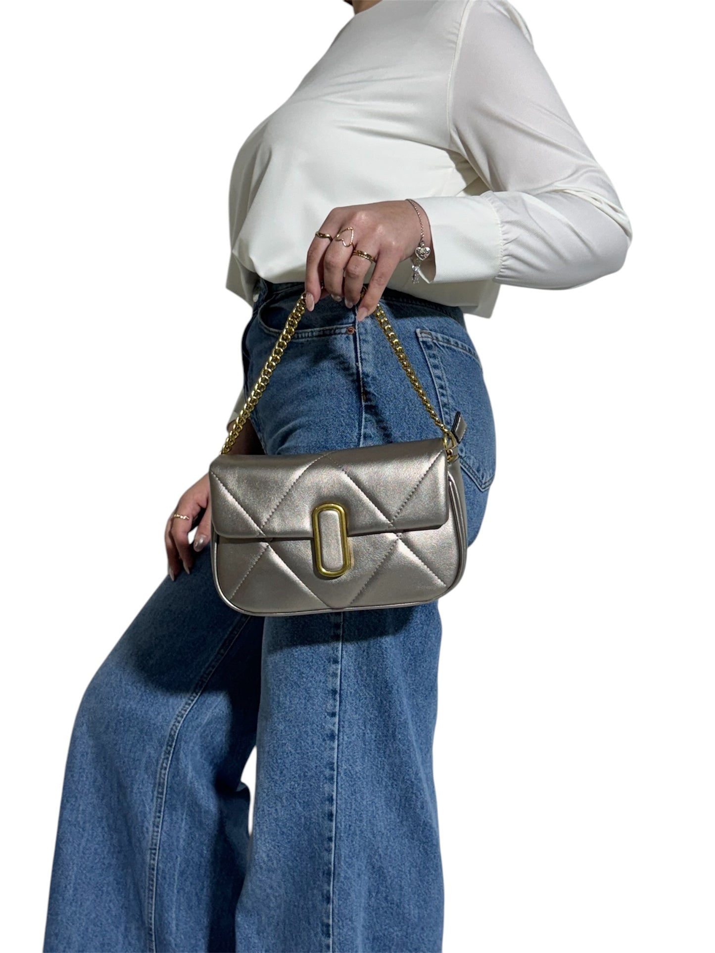 Bolso Acolchado Dorado Champagne con Cadena