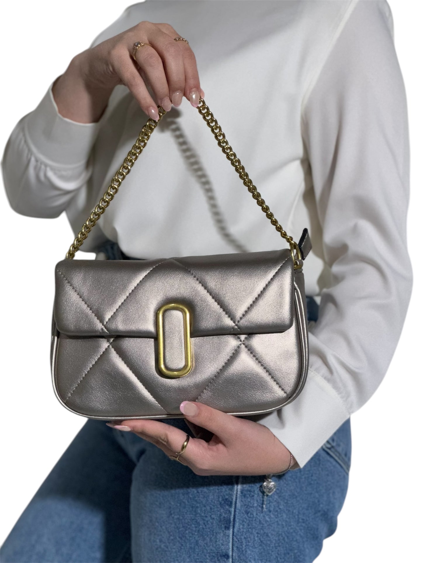 Bolso Acolchado Dorado Champagne con Cadena
