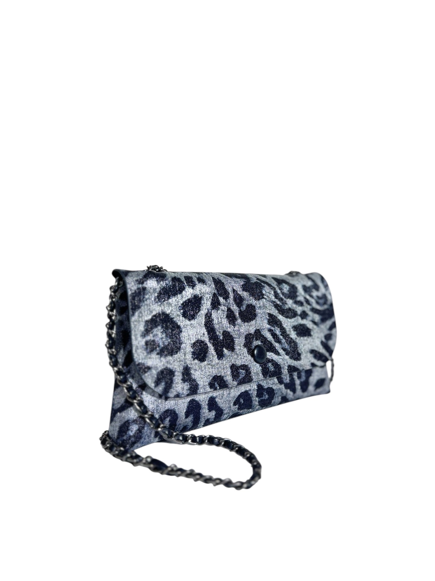 Clutch Leopardo Gris con Cadena Negra