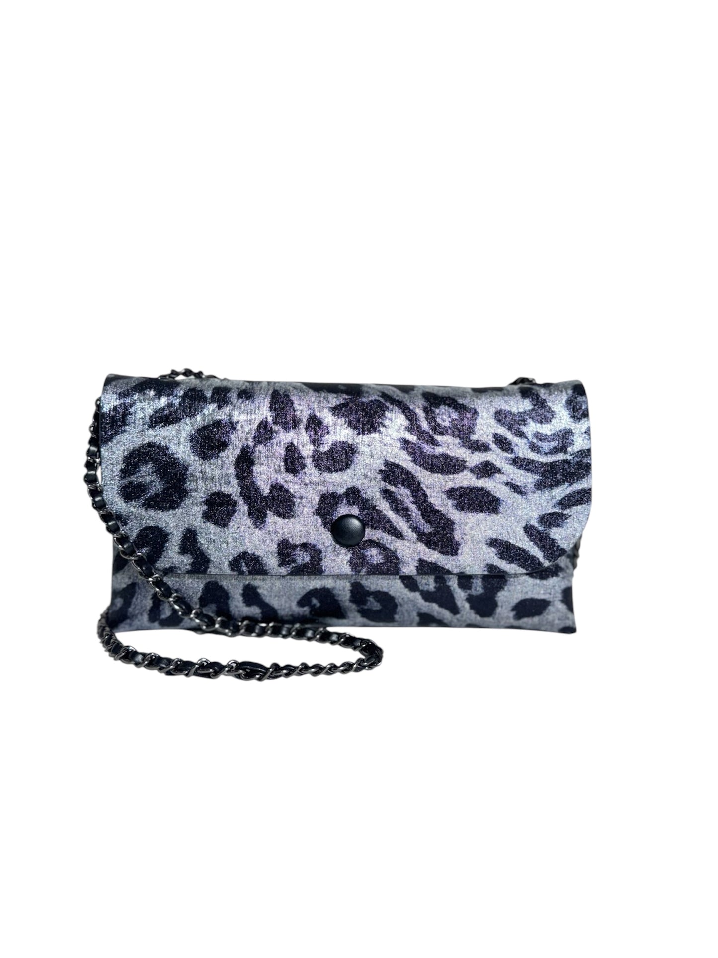 Clutch Leopardo Gris con Cadena Negra